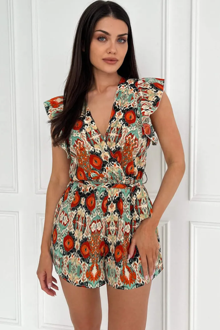 Multi Abstract Print Wrap Top Playsuit