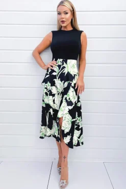 Multi Floral 2 In 1 Frill Split Midi Dress