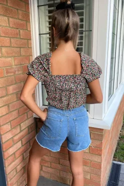 Multi Floral Printed Square Neck Top