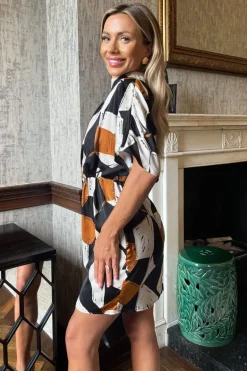 Multi Geometric Print High Neck Mini Dress