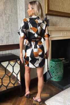 Multi Geometric Print High Neck Mini Dress
