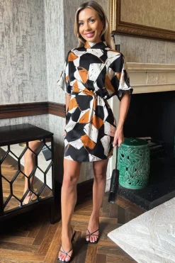 Multi Geometric Print High Neck Mini Dress