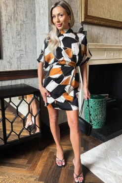 Multi Geometric Print High Neck Mini Dress