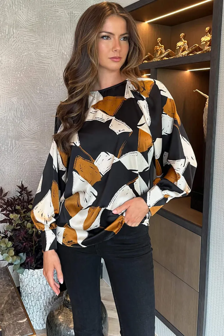 Multi Geometric Print Long Sleeve Top