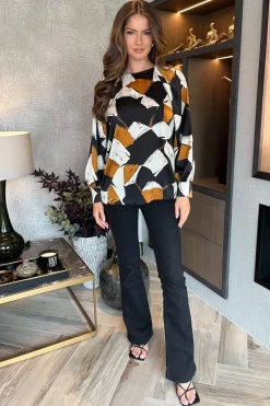 Multi Geometric Print Long Sleeve Top