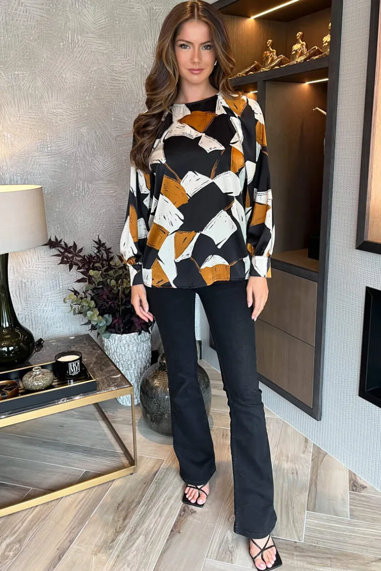 Multi Geometric Print Long Sleeve Top