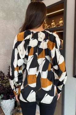Multi Geometric Print Long Sleeve Top