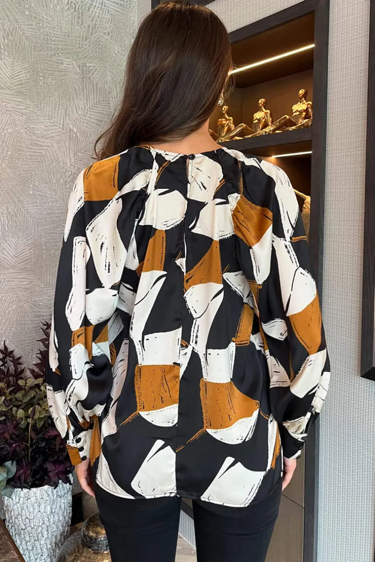 Multi Geometric Print Long Sleeve Top