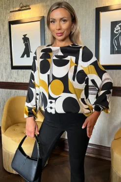 Multi Geometric Printed Long Sleeve Top