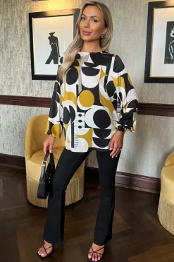 Multi Geometric Printed Long Sleeve Top
