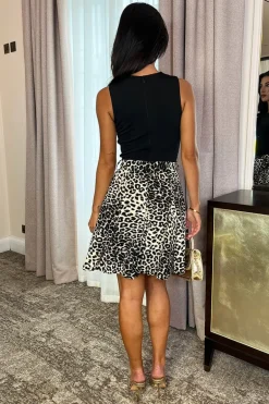 Multi Leopard Print 2 in 1 Belted Mini Skater Dress