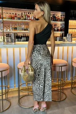 Multi Leopard Print Satin Midi Length Skirt