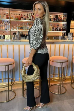 Multi Leopard Print Satin Button Front Top