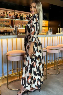 Multi Leopard Print Shirt Midi Dress