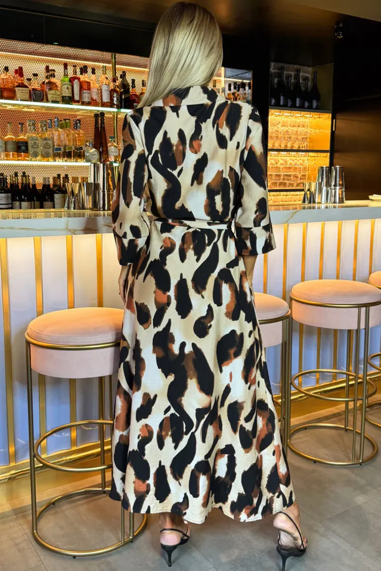 Multi Leopard Print Shirt Midi Dress