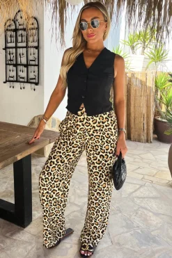 Multi Leopard Print Wide Leg Trousers