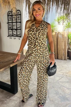 Multi Leopard Print Wide Leg Trousers