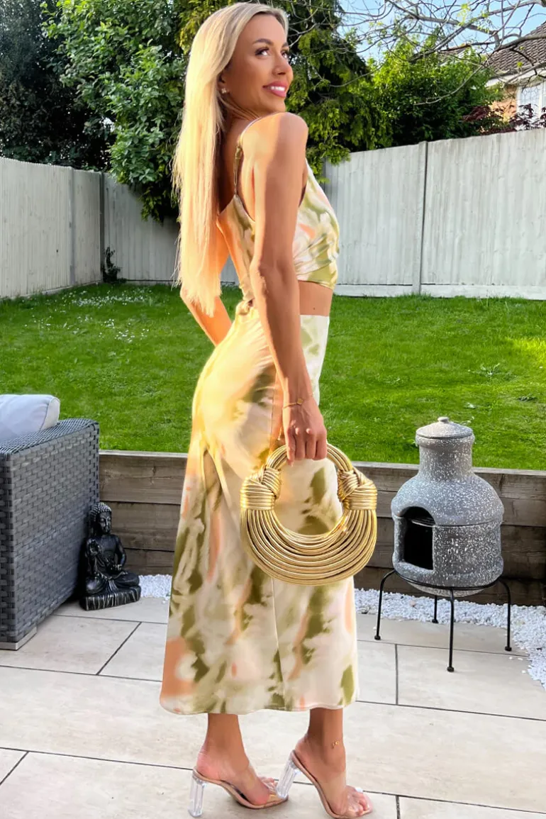 Multi Marble Print Asymmetric Cut Out Midi Dress