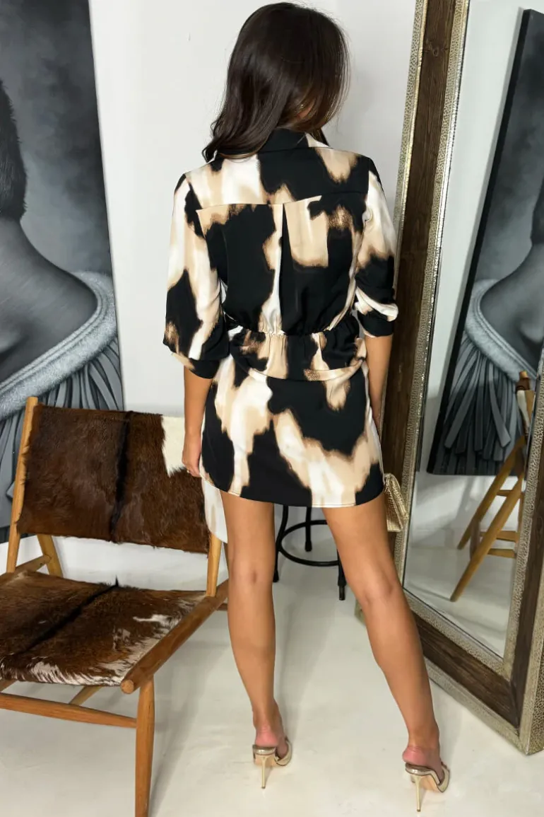 Multi Marble Print Wrap Mini Shirt Dress