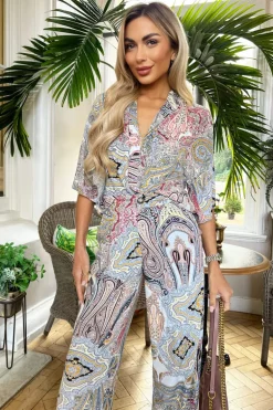 Multi Paisley Printed Tie Waist Crop Shirt