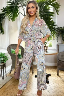 Multi Paisley Printed Tie Waist Crop Shirt