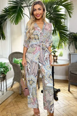 Multi Paisley Printed Tie Waist Crop Shirt