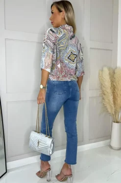 Multi Paisley Printed Tie Waist Crop Shirt