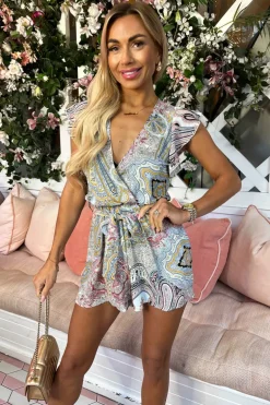 Multi Paisley Printed Wrap Top Playsuit