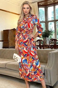 Multi Printed Button Up Top Midi Dress