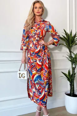 Multi Printed Button Up Top Midi Dress
