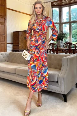 Multi Printed Button Up Top Midi Dress