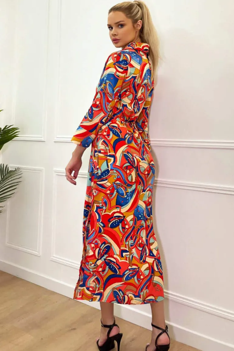 Multi Printed Button Up Top Midi Dress