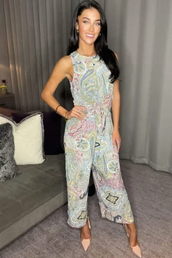Multi Printed Sleeveless Knot Front Jumpsuit