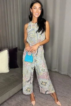 Multi Printed Sleeveless Knot Front Jumpsuit