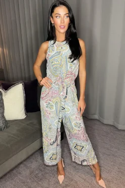 Multi Printed Sleeveless Knot Front Jumpsuit