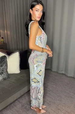 Multi Printed Sleeveless Knot Front Jumpsuit