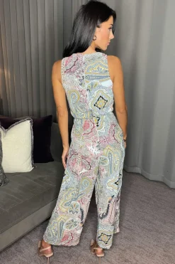 Multi Printed Sleeveless Knot Front Jumpsuit