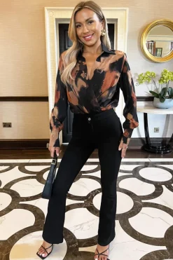 Multi Smudge Print Wrap Shirt Bodysuit