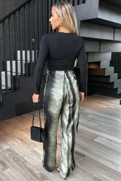 Multi Stripe Smudge Print 2 in 1 Long Sleeve Wide Leg Jumpsuit