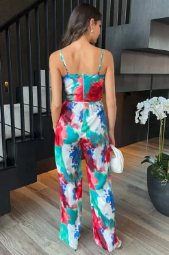 Multi Tie Dye Printed Strappy Tie Waist Jumpsuit