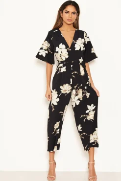 Navy Floral Wrap Culotte Jumpsuit
