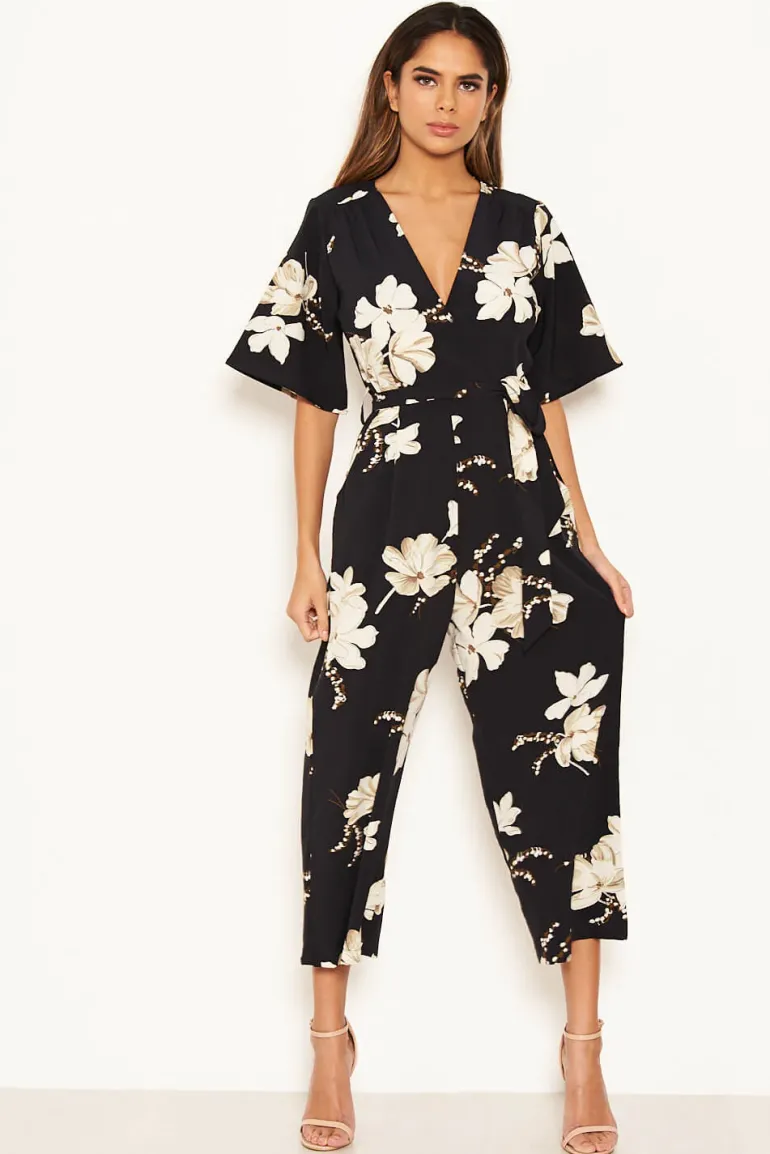 Navy Floral Wrap Culotte Jumpsuit