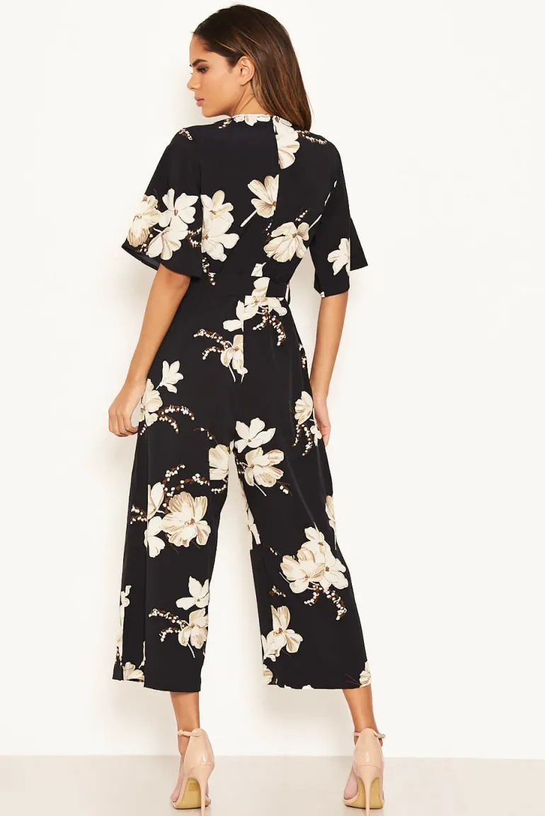Navy Floral Wrap Culotte Jumpsuit