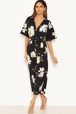 Navy Floral Wrap Culotte Jumpsuit