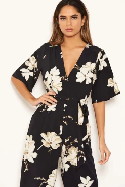 Navy Floral Wrap Culotte Jumpsuit