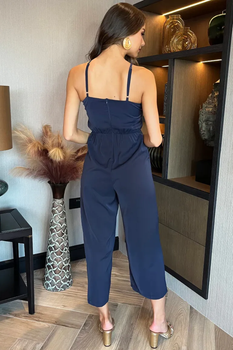 Navy Strappy Racer Neck Jumpsuit