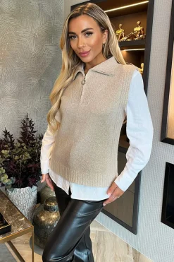 Oatmeal 1/4 Zip Knitted Vest