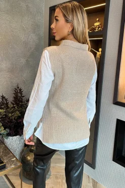 Oatmeal 1/4 Zip Knitted Vest