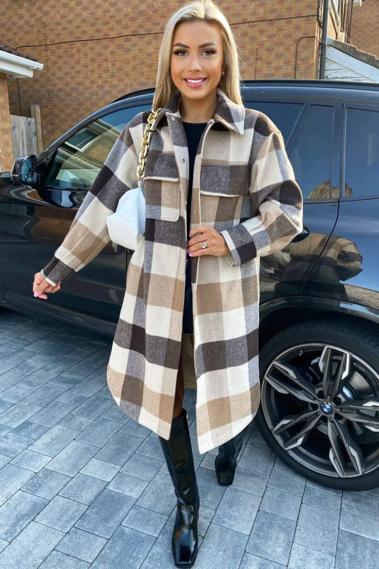 Oatmeal Checked Oversized Jacket