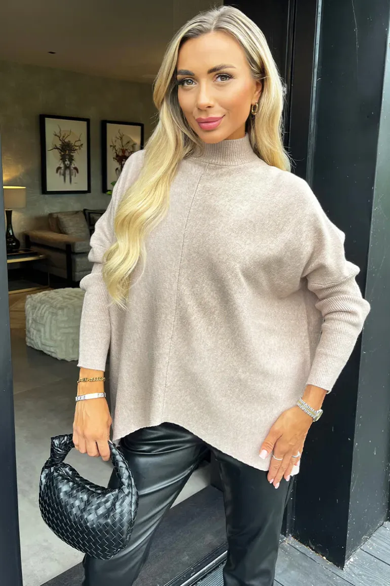 Oatmeal Oversized Mock Neck Jumper
